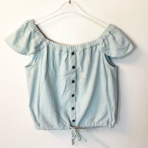 Madewell Texture & Thread Off The Shoulder Top J3571 - Aqua - L
